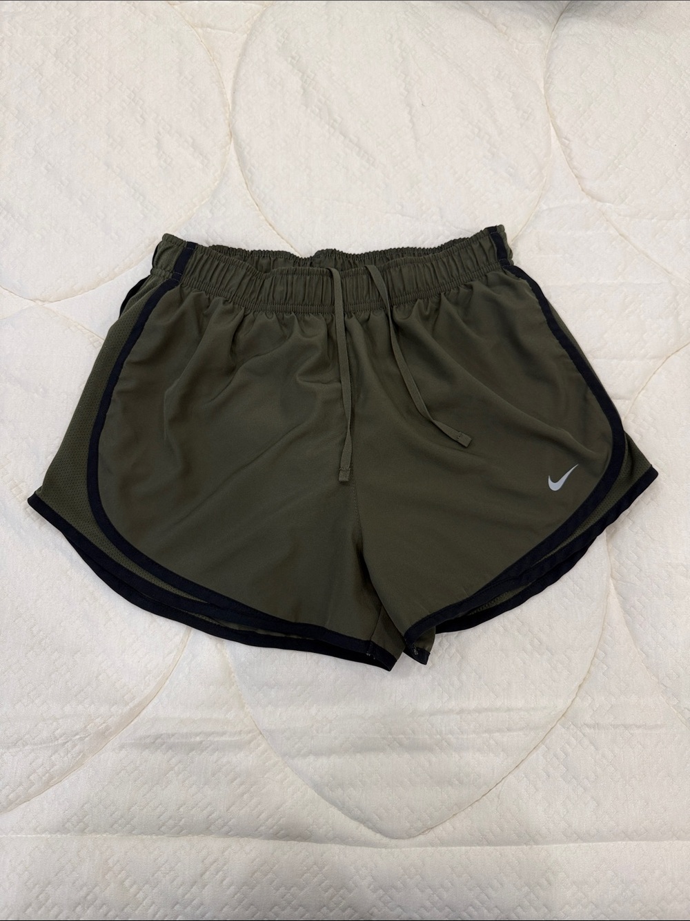 Nike Women's Olive Green Athletic Shorts with Black Trim